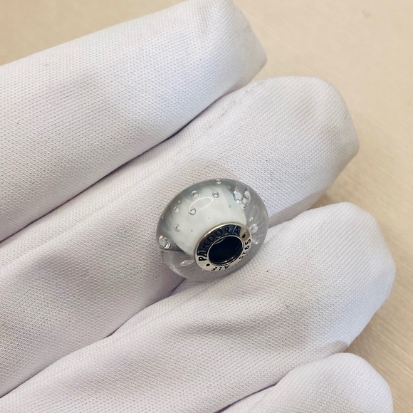 EUC Pandora 791617CZ Sterling Silver Clear Effervescence Murano Glass Bead w/ CZ - Picture 5 of 9